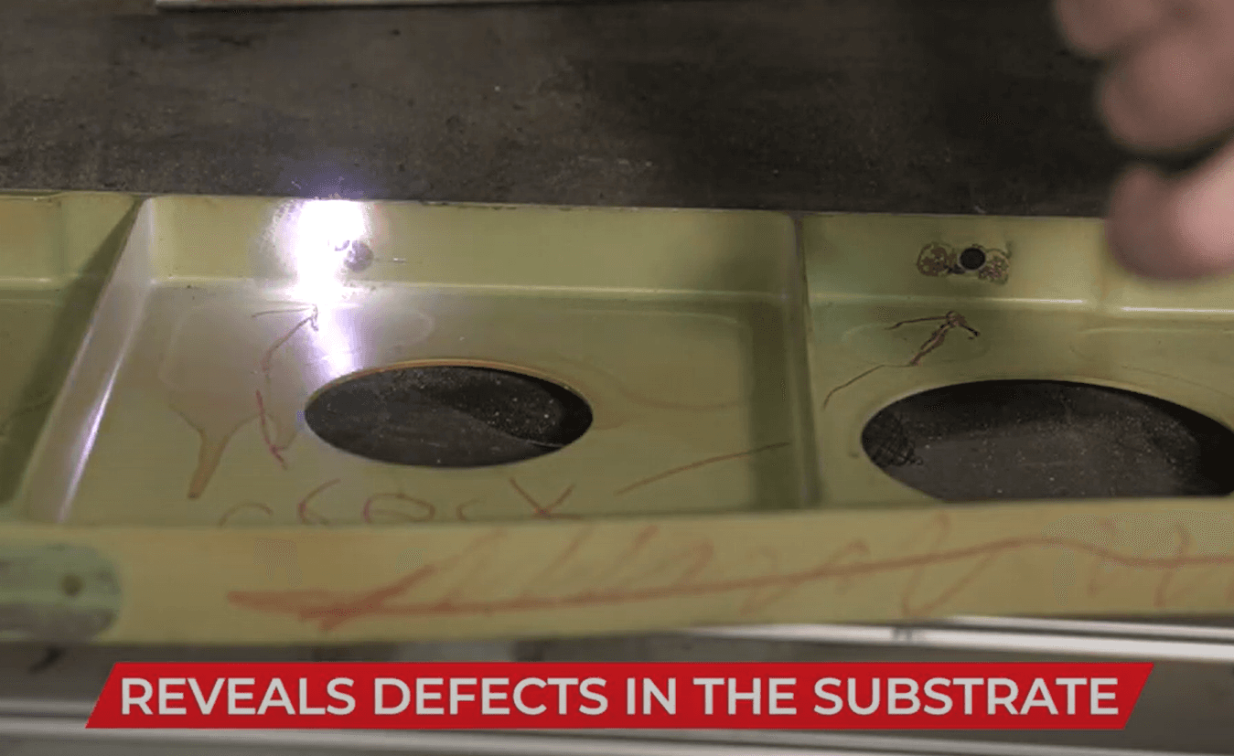 FP-300 laser revealing defects in the substrate during surface preparation